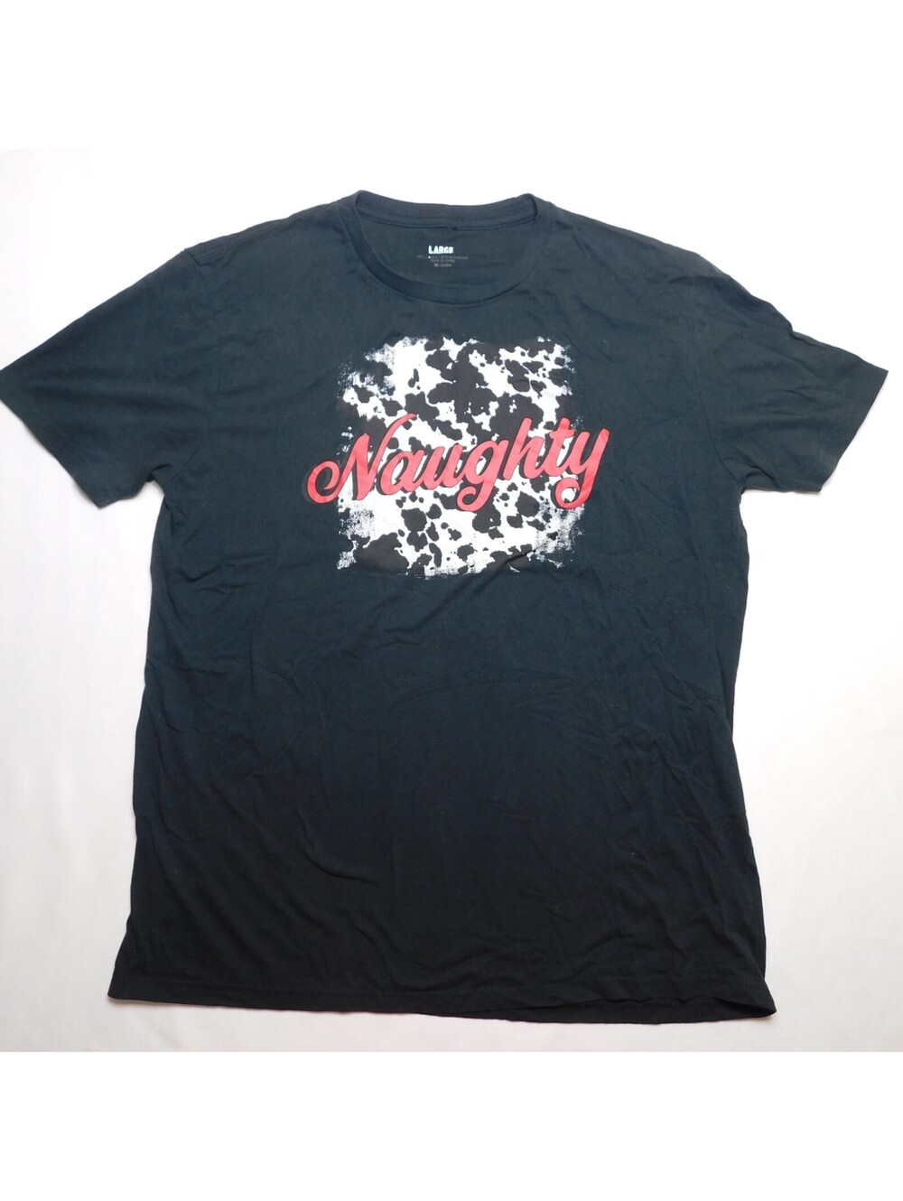 Naughty Cow Print Graphic T-Shirt Large L Black Red Spellout Western Streetwear